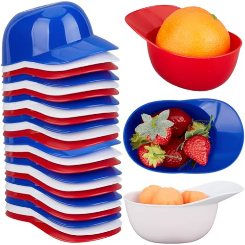 Beebeecraft 12Pcs 3 Colors Baseball Helmet Snack Bowls Small 8 oz Plastic Hard Hat Red Blue White Chip Ice Cream Sundae Snack Dessert Bowl for Birthday Party Chip Ice Cream Sundae Candy