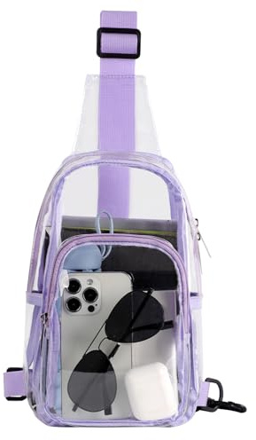 TINYAT Klar slingväska män stadion godkänd transparent axelväska för kvinnor crossbody väska med justerbar rem,Lila/9065