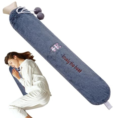 Botella de agua caliente de 60 cm, botellas de agua caliente largas con funda de felpa, botella de agua caliente de invierno para