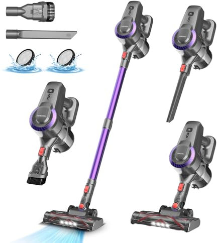 Aspirateur Balai sans Fil N300, 25KPa & 2 Vitesses, Aspirateur sans fil 175W, Aspirateur Léger, 50Min Autonomie, 6 en 1 Aspirateur Balai sans Sac pour Les Poils d'animaux, Tapis, Canapé, Voiture