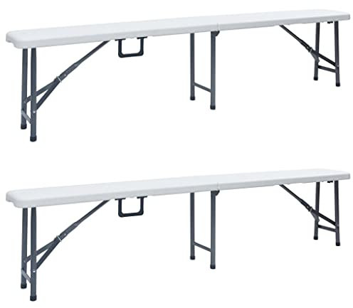 LAPOOH Klappbare Gartenbänke 2 STK Balkon Möbel, Outer Banks, Sitzbank, Gartenmöbel, Garten Möbel, Balkon Bank, Bierbank, Parkbank, 180 cm HDPE Weiß