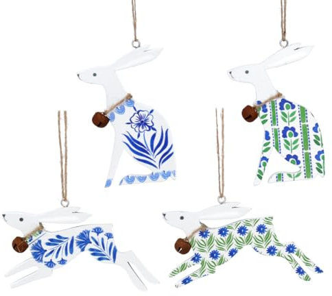 Gisela Graham - Juego de 4 liebres florales azules para decoración de Pascua