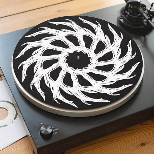 Geometrisch Gotik Muster Slipmat für Plattenspieler | Weich Hochwertiger Filz Turntable Matte | Schwarz & Weiß Spirale Plattentellerauflage Produziert in Berlin | Concrete Schoolyard (Verfluchte Äste)