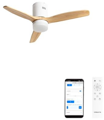 CREATE / WINDCALM NATURAL WOOD S/Ventilador de techo con luz blanco aspas madera clara con Wifi y mando / 40W, Temporizador, Ø112 cm, 6 velocidades, 3 temperaturas de luz, función verano-invierno