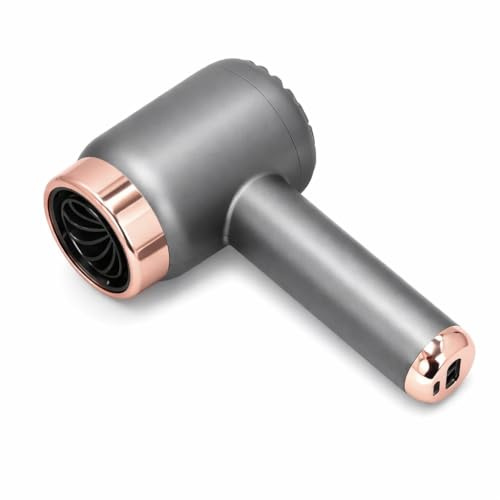 SIXRUN Ionischer Haartrockner, 1500mAh Akku, Dunkelgrau, Kaltluft (kabellos) & Heißluft (USB), Magnetischer Diffusor, Heiß-Kalt-Modi, für Reisen und Heimgebrauch
