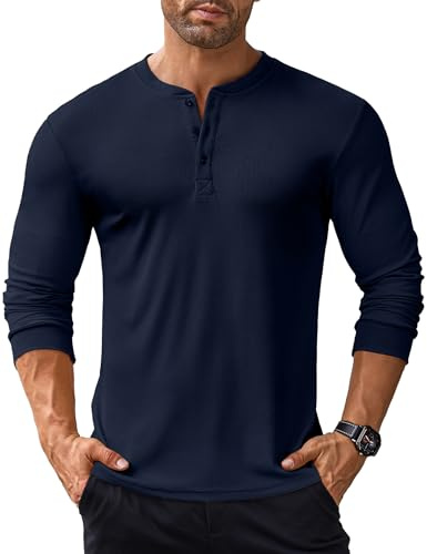 COOFANDY långärmade tröjor för män, Henley-skjorta, långärmad t-shirt med knappslå långärmad skjorta, långärmad t-shirt, ribbad Henley-tröja
