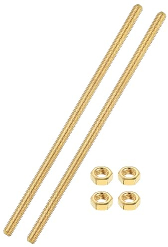 sourcing map 2 Sets Brass Fully Threaded Rod, M5x0.8mm Pitch Right Hand Threads Studs with Solid Brass Hex Nuts, 150mm/6 Long Threaded Screw Rods Fasteners for Anchors Bolts Hangers Clamps