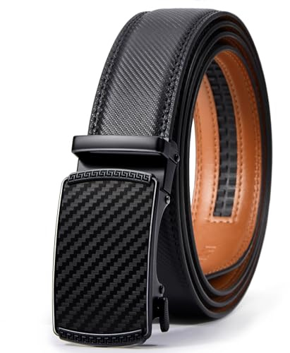VATAN Ceinture Homme Réglable à Cliquet en Cuir avec Boucle Automatique pour Homme Largueur-3.5cm (A Fibre de Carbone Impériale - Noir, 115cm/34-38 taille réglable)