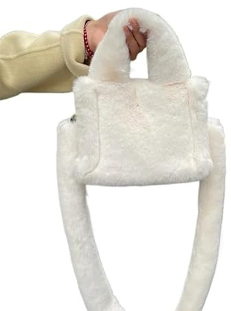 FREOJGU Plysch väska enkla fuskpälsväskor för kvinnor, lyxig mjuk plysch väska, damväska, fluffiga handväskor, Beige färg, Taille unique