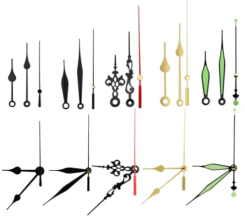 AYHYHLJZJ 10 Sätze Wanduhrzeiger Kit für kleine und große Uhr, 5 verschiedenen Designs- Ersatz-Metall-Uhrzeiger für Quarz-Uhrwerk, Kurze Uhrzeiger, Lange Schlosszeiger, für DIY Reparatur Ersatz