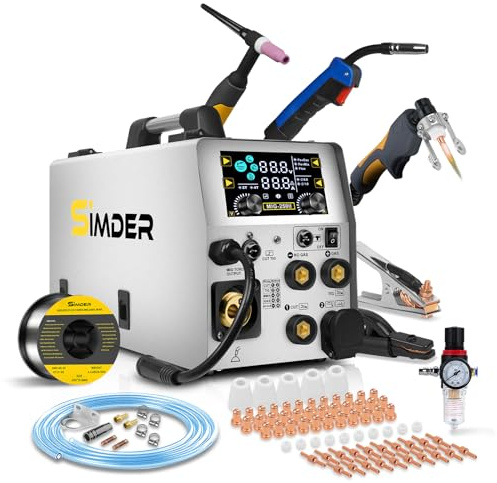 SSIMDER MIG Welder Plasma Cutter Combo with 71Pcs Cut Consumables 110V 220V 160A Gas MIG/Flux Core/Spool/TIG/Stick/CUT 6 in 1 Multiprocess Welder Welding Machine for Home DIY Outdoor Industrial Use