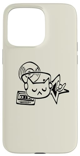 Y2K 80s 90s Retro DJ Tomcat Cat avec Casque Casque Coque pour iPhone 15 Pro Max