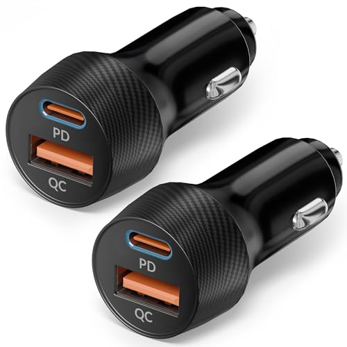 2Pack 60W USB C Auto Ladegerät, 2-Port 12V Adapter Kfz Zigarettenanzünder | 40W PD 20W QC Kfz Autoladegerät, USBC Car Charger, Schnellladegerät für iPhone 17 Air 17e 16 16e 15 Pro Max, Samsung S26 S25