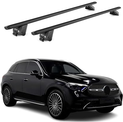 OMAC Dachträger für Mercedes GLC X254 2022-2026 Aluminium Schwarz | TÜV geprüft, bis 100 kg Traglast, T-Nut-Befestigung, für integrierte Dachreling geeignet, Querträger, Grundträger