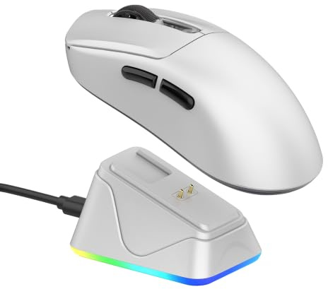 EPOMAKER NEX Pro Souris Gamer Ergonomique sans Fil, Station de Charge RVB | PAW3950, Polling 8000Hz, 42 000 DPI, Triple Mode, Poids Léger 65g pour Joueurs Droitiers à Main Moyenne ou Grande