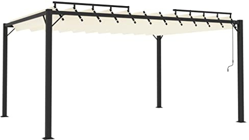 Gazebo con tetto a lamelle, 3 x 4 m, tessuto pergola con tetto a doghe color crema, telaio in alluminio impermeabile