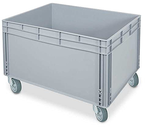 BRB Stapelbehälter mit 2 Griffleisten und 4 Rollen, LxBxH 800 x 600 x 545 mm, grau