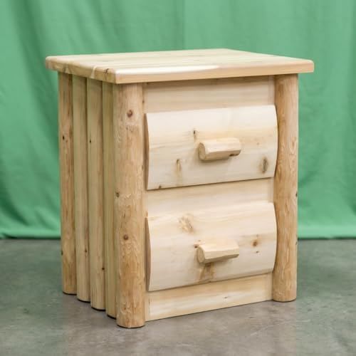 Log Nightstand [2 Drawer] - Unfinished/Dovetail / 100% Solid Wood/Amish Handcrafted in USA