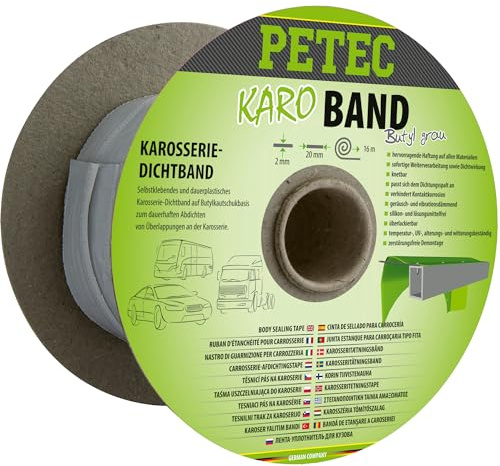 PETEC Karoband Butyl Grau 20 mm x 16 m Selbstklebend Karosserie-Dichtband