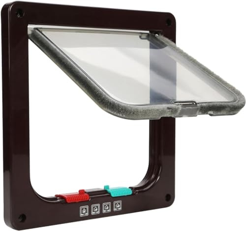 TKOOFN® 4-Modo Puerta Magnética Bloqueable de Aleta para Gato Gatito Perro Perrito Mascota Seguridad (S, Marrón)