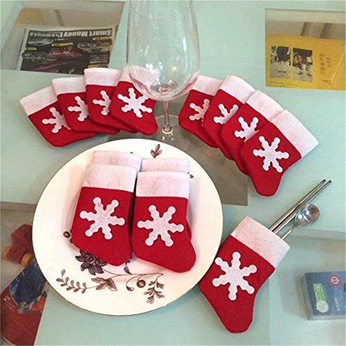 HENGSONG 12 Stück Weihnachtsdeko Weihnachten Bestecktasche Besteckhalter Weihnachtsbaumschmuck Tischdekoration Weihnachtsstrümpfe Socken Rot