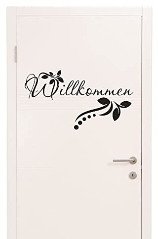 Türaufkleber Willkommen Wandtattoo Ornamente | Größe 31x57cm | Türschild für Eingang Flur Tür - selbstklebend modern, Klebefolie Türschild, 071 grau