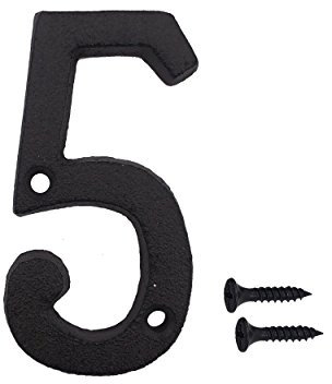 TripDock Numero civico in ferro battuto, 7,6 cm, viti abbinate incluse, nero, numero 5