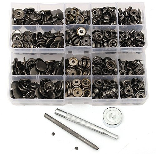 TuToy 100Pcs 15Mm Black Snap Fasteners Popper Press Stud Button Leder Tool Kit