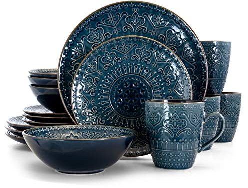 Elama Deep Sea Mozaic 16 Piece Luxurious Stoneware Dinnerware with Complete Setting for 4