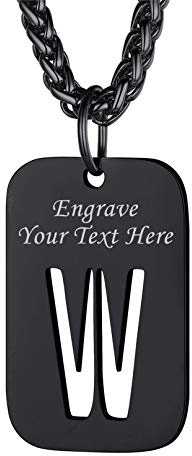 Bandmax Militärische Dog Tag Halskette Kette hohl Buchstabe W personalisiert Erkennungsmarke mit Schwarz Weizenkette 55+5cm schlicht Initiale Modeschmuck für Männer