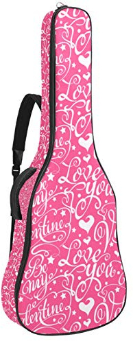 Gitarren-Gigbag, wasserdicht, Reißverschluss, weich, für Bassgitarre, Akustik- und klassische Folk-Gitarren-Tasche, Pink, Valentinstag, Liebesmuster, Rot