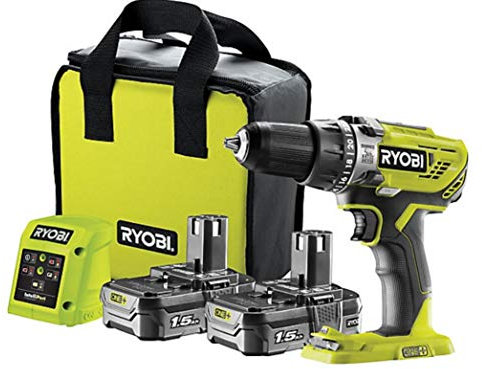 Ryobi ONE18V 1.5Ah Li-ion Perceuse combinée sans fil 2 batteries R18PD3-215SK