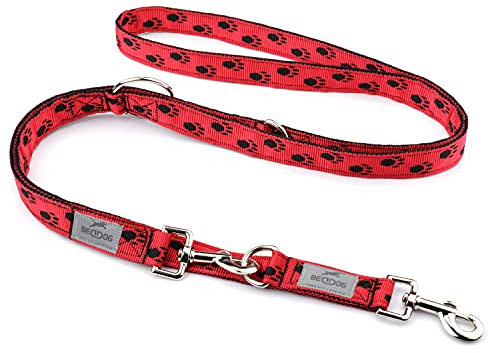 BedDog® Hundeleine Spike, verstellbar in 3 Längen, Doppel-Leine, Führ-Leine, Lauf-Leine, mittel-große und große Hunde, Gesamtlänge 2m - schwarz/rot
