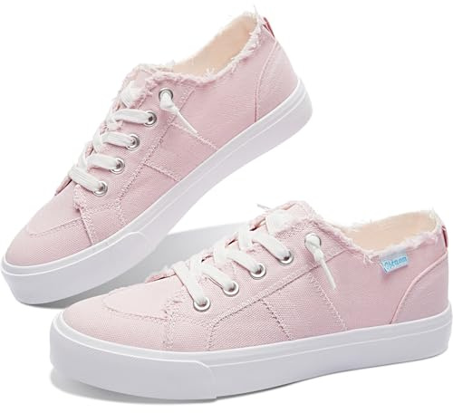 Obtaom Women's Play Fashion Sneaker Coral Pink Comfortable Walking Shoes Sweet Pink Canvas Slip on Shoes(Pink US9)