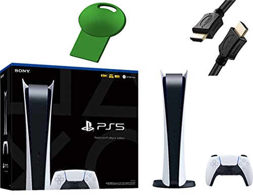 Sony PS5 PlayStation 5 Digital Edition Gaming Console + 1 Wireless Controller - 16GB GDDR6 Memory, 825GB SSD Storage - 32GB Green USB Flash Drive + HDMI Cable