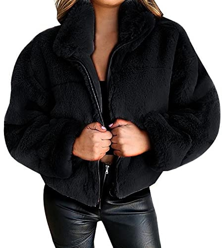KeYIlowys Giacca da Donna in Peluche con Cerniera in Pelliccia Sintetica Autunno E Inverno in Pelliccia di Coniglio