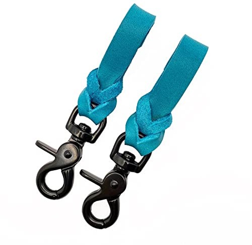 Steigbügelhalter aus Fettleder, geflochten (Türkis, Schwarz-Matt)