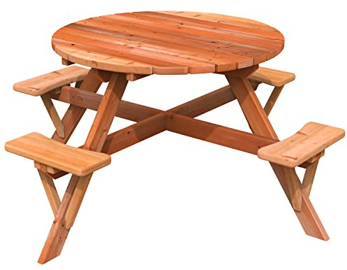 Jack & June Circular Redwood Picnic Table – Rustic, Durable, and Perfect for Outdoor Dining and Entertaining – Ideal for Patios, Decks, and Gardens!