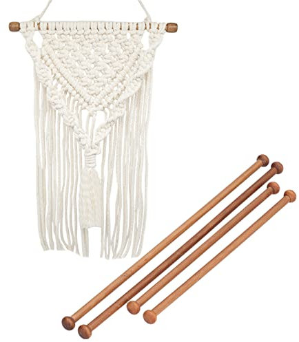 4 Pcs Bead Ended Wooden Rods, Hanging Macrame Dowel Rods, Wooden Craft Sticks Hanging Rod for DIY Craft and Art Work