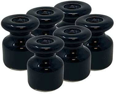 HALOTEC | 6er Set Elektrische Isolatoren Schwarz Porzellan für Geflochtene Kabel | Dekorativer Keramikhalter Vintage Wand/Decke | Retro-Design, Robustheit, Eleganz, Ästhetische Installation