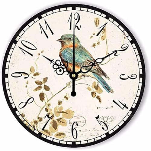 12 Retro Vintage Clock Bird French Country Tuscan Style Non-Ticking Silent Wooden Wall Clock Quartz Battery Operated Decor Retro Design for Kitchen/Living Room/Bedroom/Farmhouse