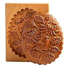 Wooden Shortbread Moulds, 3D Carved Wooden Cookie Mould Non-Stick Mooncake Mould Cookie Biscuit Cutter DIY Gingerbread Shortbread Mould Moon Cake Molds
