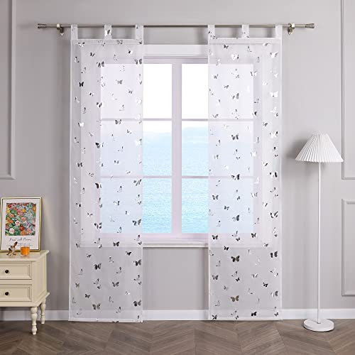 ESLIR 2er Set Flächenvorhänge Schiebegardinen Transparent Gardinen mit Schlaufen Schiebevorhang Weiß Vorhang Wohnzimmer Modern Silber BxH 57x225cm 2 Stück