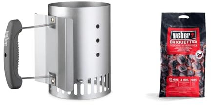 Weber 17591 Briketts 8kg & Compact Rapidfire Barbecue Kaminanzünder, 15 cm