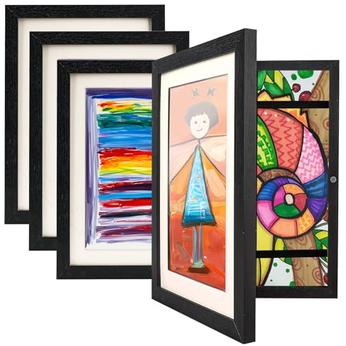 Ciscle Kids Art Frames, 4 Pack A4 Fillable Front Opening Photo Frames, Display Frames for Kids Artwork for 150 Pictures, Ideal for Children's Drawings, Kids Art Projects, School, Home or Office(Black)