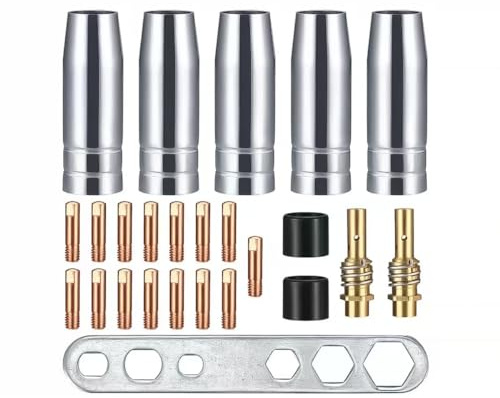 POFET 25-teiliges Mig-Schweißgerät-Zubehör, Schweißkontaktspitzen, Schweißbrenner-Halter-Zubehör-Set,Verschleißteile Set, Schutzgasschweißgerät Zubehör, für AK-15/MB-15