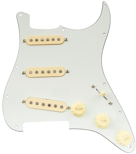 Musiclily Pro ST-SSS Vorverdrahtetes Schlagbrett 3-lagig Aged White | mit Artec Staggered Alnico 5 Single Coil Tonabnehmer,für Strat Style E-Gitarre