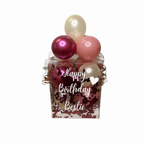 Geldgeschenk, Geschenkverpackung, Hochzeitsgeschenk, Personalisierte Ballonbox, gefüllt mit Konfetti und Ballons, 25x25x30cm, Mixed Berry