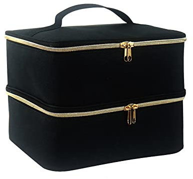 Contenitore per unghie, sacchetto di stoccaggio per unghie a doppio strato - lampada per essiccante per unghie e 30 bottiglie (15ml), sacchetto organizzatore per unghie per di manicure set(Nero)