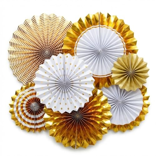 QZKJQDD Gold Papier Fächer Dekoration, 8 Stück Papierfächer Party Deko, Deko Hochzeit, Girlande Geburtstag, Benutzt für Geburtstag, Hochzeit, Babyparty, Party, Hauptdekoration